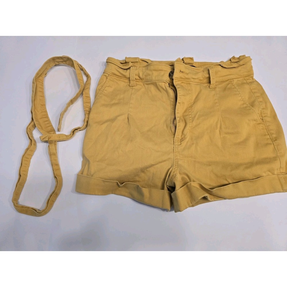 Express Shorts Womens 10 Yellow ‎ Super High Rise Belted No Pockets